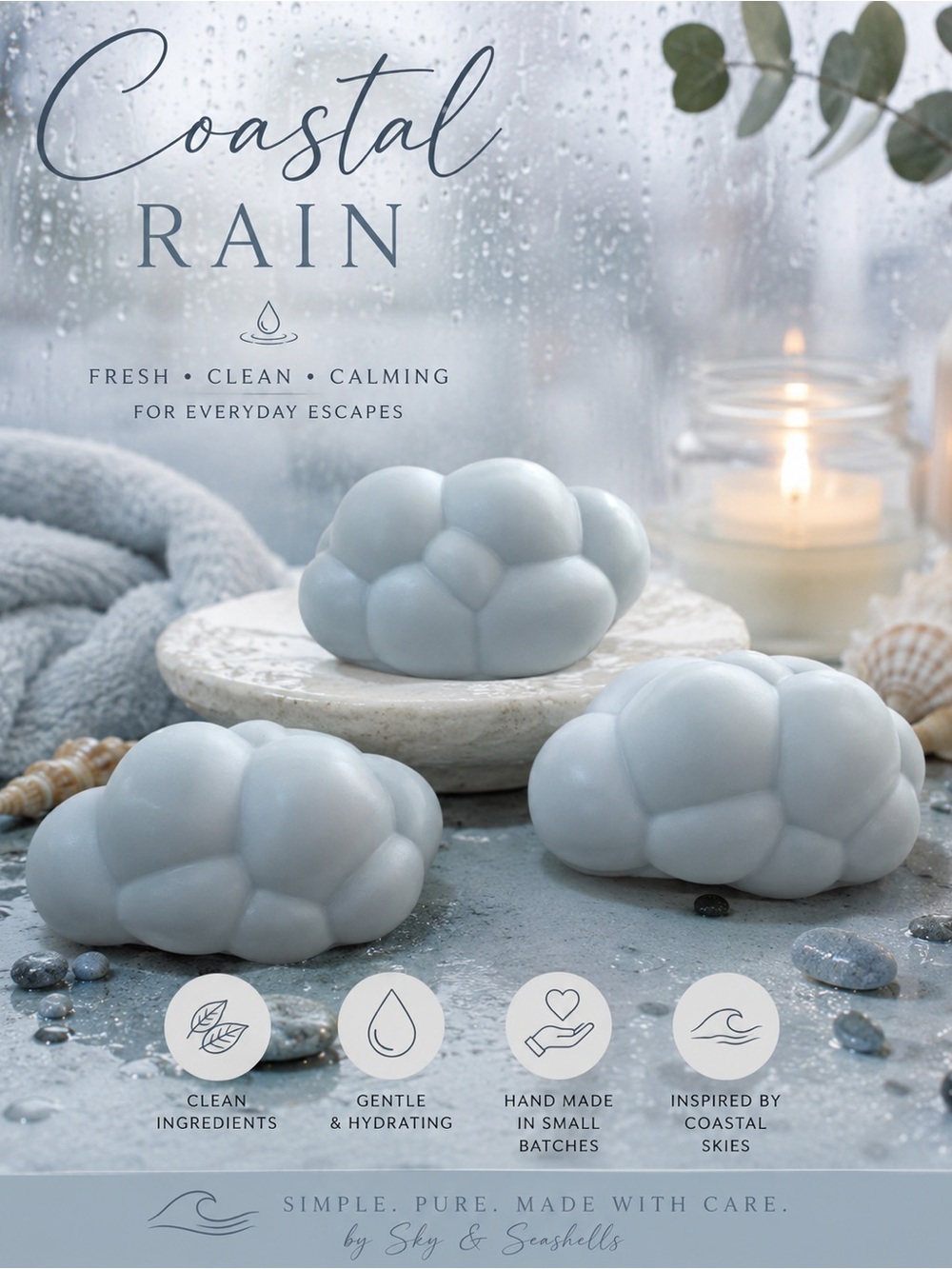 NEW Hand Crafted “Coastal Rain” Scented Bar Soap - Fresh & Clean
